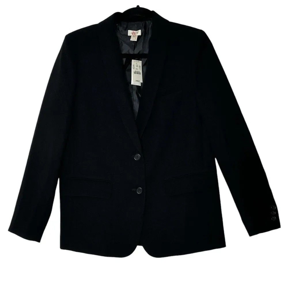 New J. Crew Blazer Women Size 10‎ Long Sleeve Black Corpcore Classic Elegance